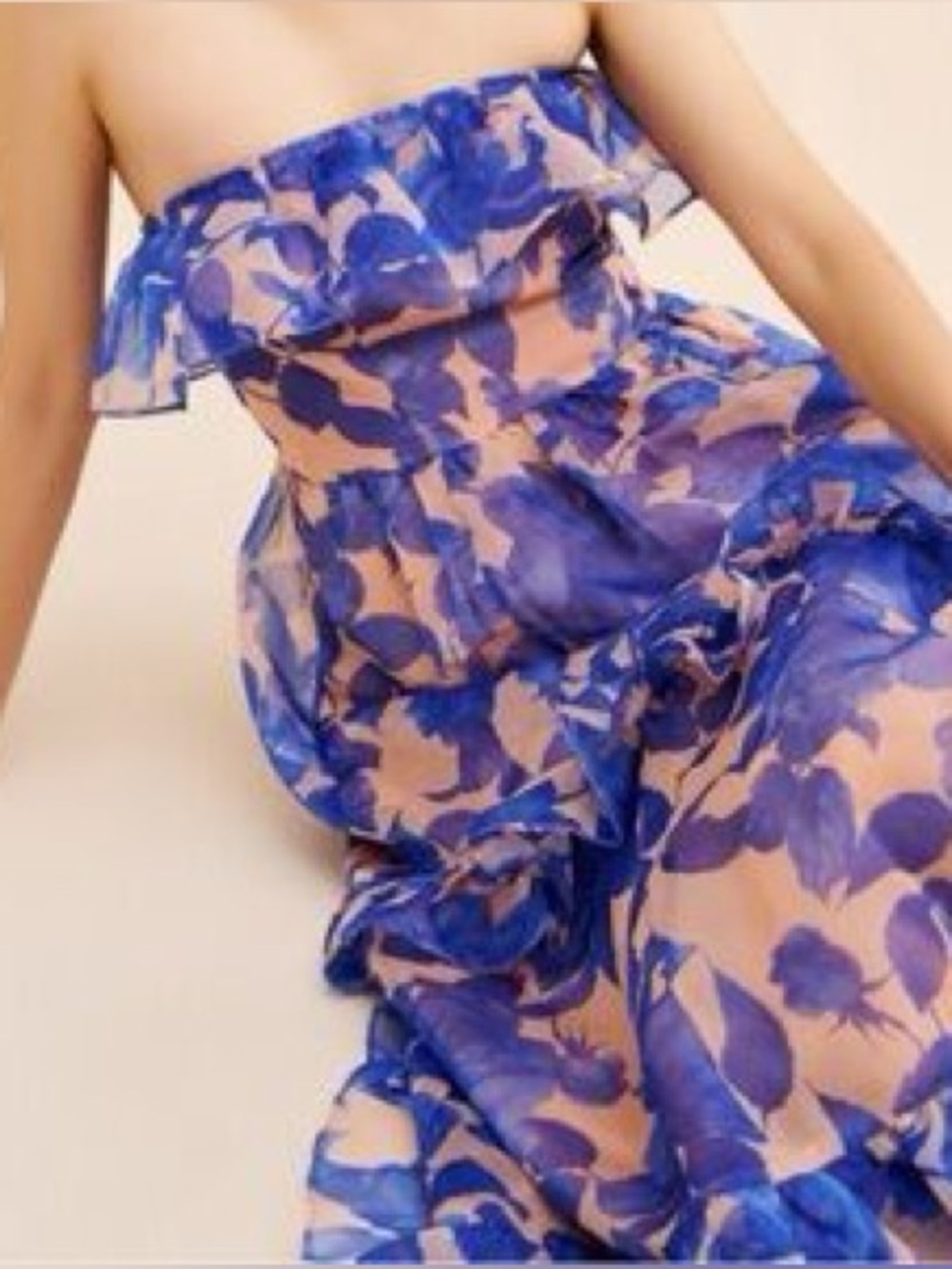 Anthropologie Strapless Tiered Maxi Dress Blue Floral 1X NO BELT, NEW - Picture 4 of 5